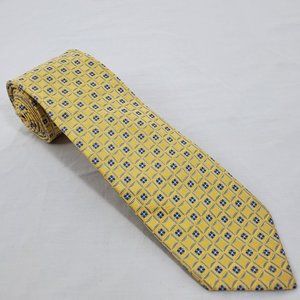 Chaps Silk Necktie Yellow Blue Geometric Floral Pattern Designer Handmade